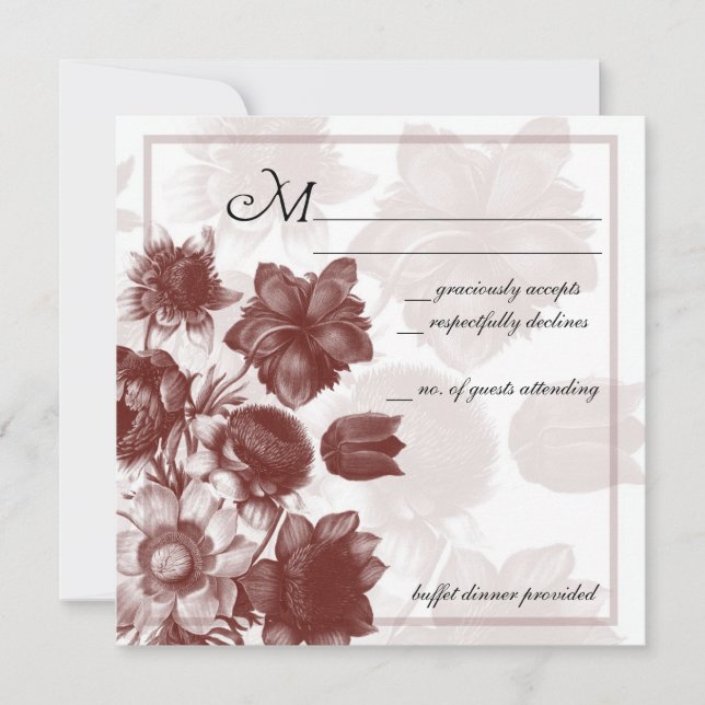Cartes RSVP de mariage à fleurs élégantes bordeaux (Devant)