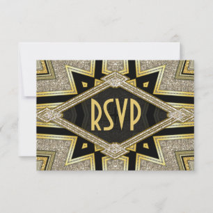 Cartes RSVP de mariage Art Déco Diamants Goldy