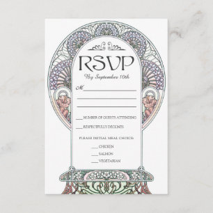 Cartes RSVP de mariage Art Nouveau coloré (Set #3)