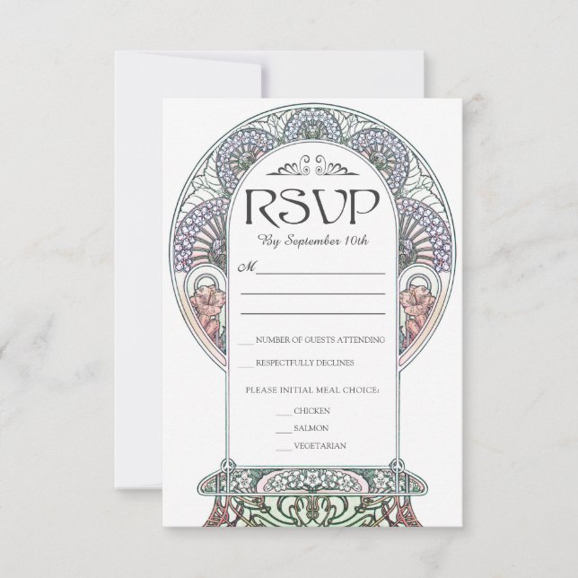 Cartes RSVP de mariage Art Nouveau coloré (Set #3) (Devant)