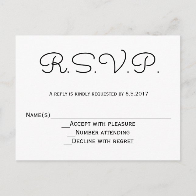Cartes rsvp de mariage b&w modernes (Devant)