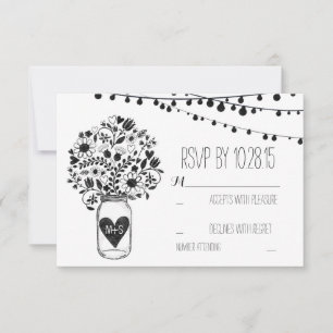 Cartes RSVP de mariage blanc de pot de masques