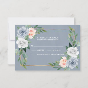 Cartes RSVP de Mariage bleu Dusty Gold Blush