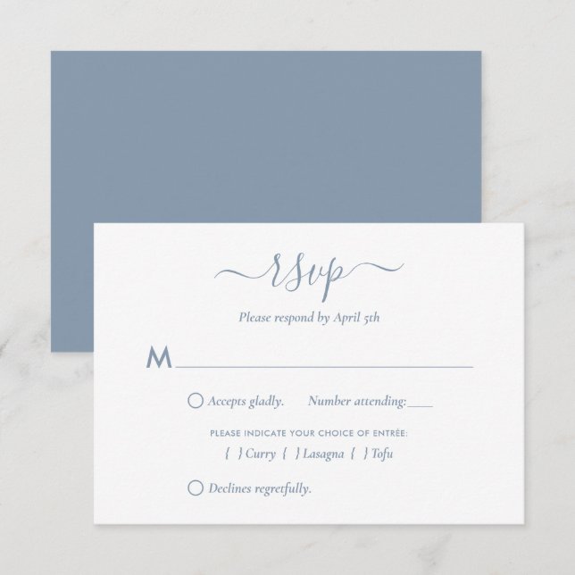 Cartes RSVP de mariage bleu foncé moderne (Devant / Derrière)