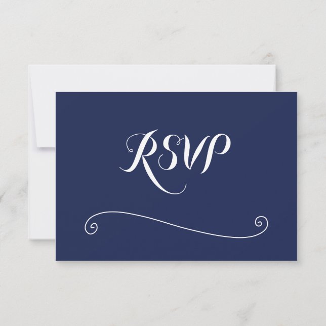 Cartes RSVP de mariage bleu marine élégante (Dos)