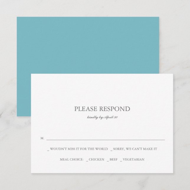Cartes RSVP de mariage bleu simple (Devant / Derrière)