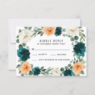 Cartes RSVP de mariage bleu Turquoise orange