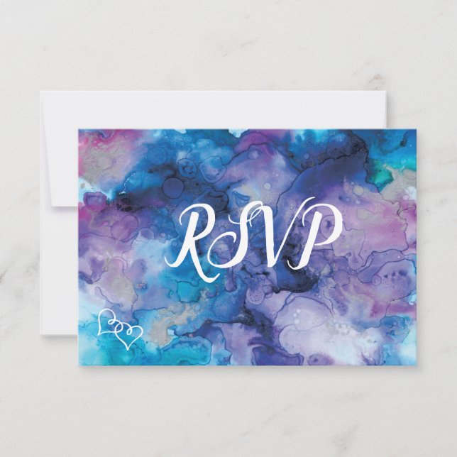 Cartes RSVP de mariage bleu violet d'aquarelle (Devant)