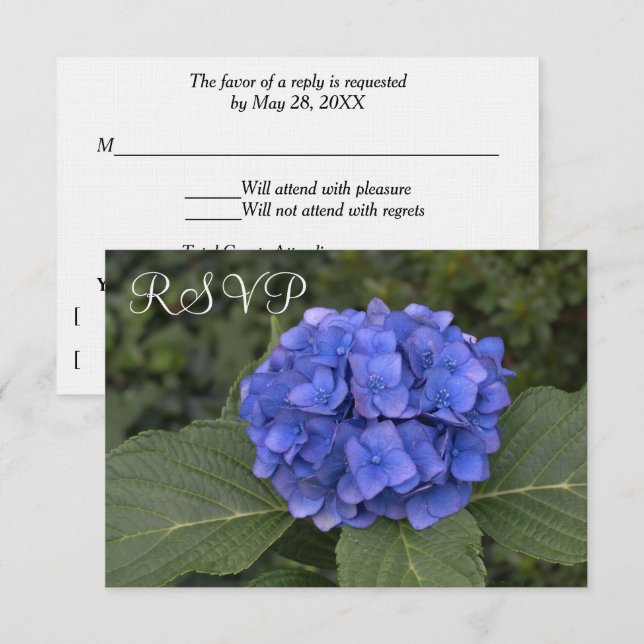 Cartes RSVP de mariage Blue Hydrangea Floral (Devant / Derrière)