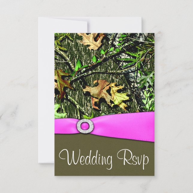 Cartes RSVP de Mariage Camo de Chasse Rose Clair C (Devant)
