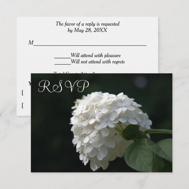 Cartes RSVP de mariage Chaux Blanches Hydrangea (Devant / Derrière)