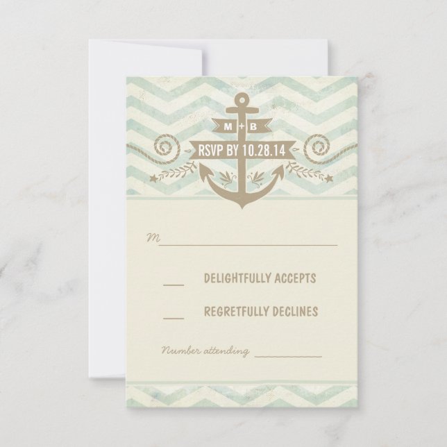 cartes RSVP de mariage chevron nautique vieille an (Devant)