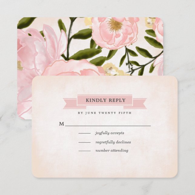 Cartes RSVP de mariage couleur d'aquarelle rose (Devant / Derrière)