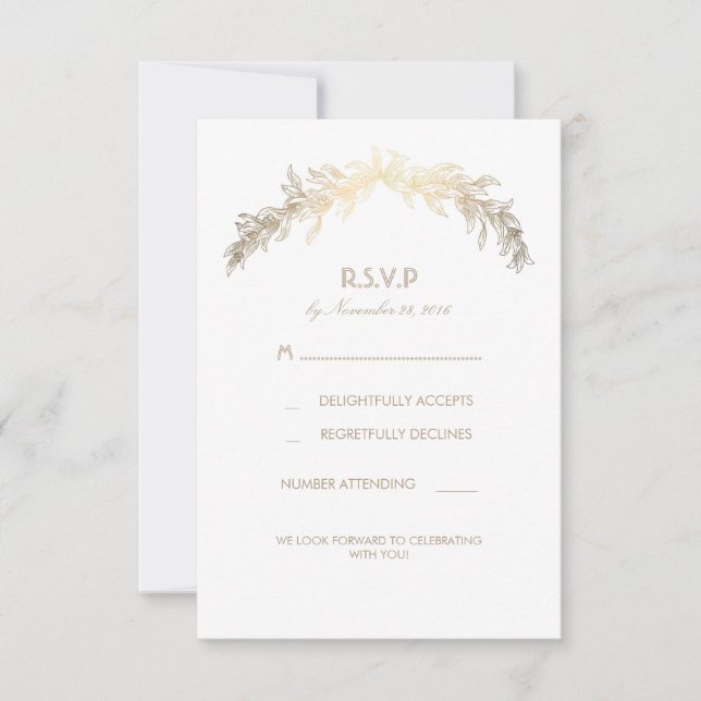 Cartes RSVP de mariage Couronne de Laurier Dorée (Devant)