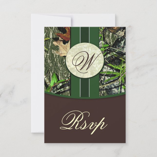 Cartes RSVP de Mariage de Camo Monogramme Brown et (Devant)