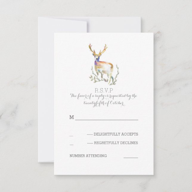 Cartes RSVP de mariage de cerfs d'aquarelle (Devant)