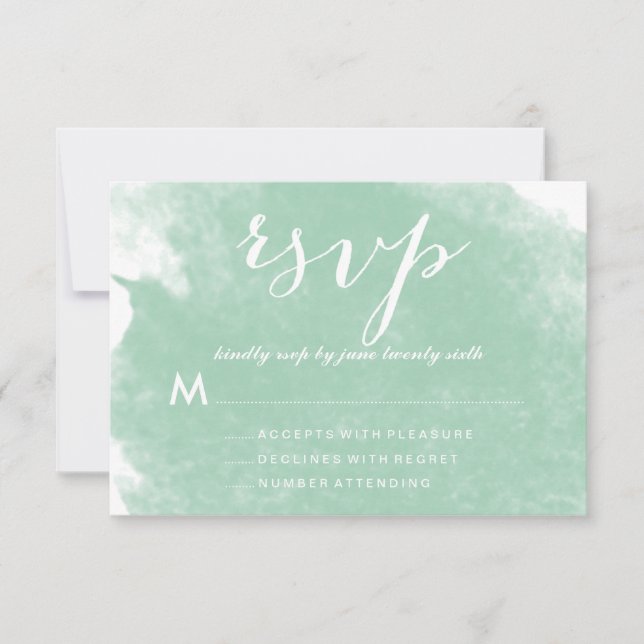 CARTES RSVP DE MARIAGE DE COULEUR D'EAU VERT À LA  (Devant)