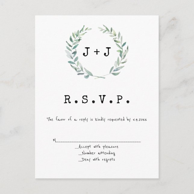 Cartes RSVP de mariage de couronne moderne (Devant)