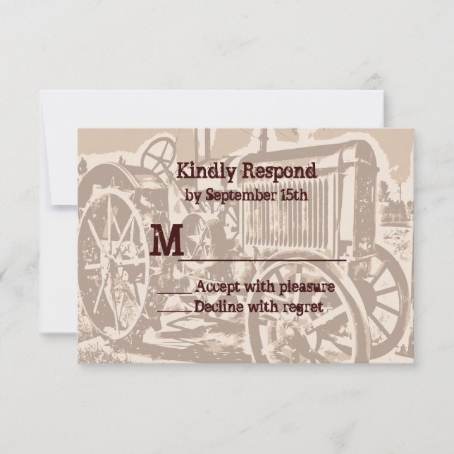 Cartes RSVP de mariage de ferme de tracteur antiqu (Devant)