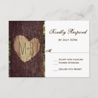 Cartes RSVP de mariage de l'arbre rustique du coeu