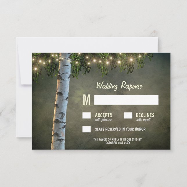 Cartes RSVP de mariage de l'écorce de bouleau (Devant)