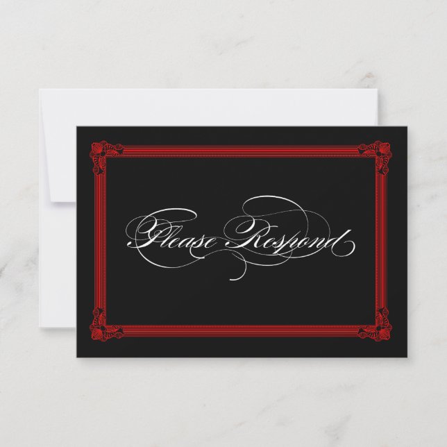 Cartes RSVP de mariage de style Poster rouge et no (Devant)