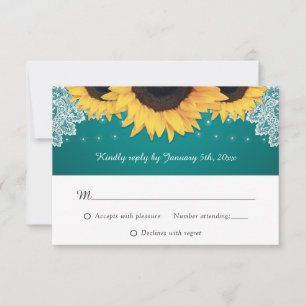 Cartes RSVP de mariage de tournesol en dentelle Tu