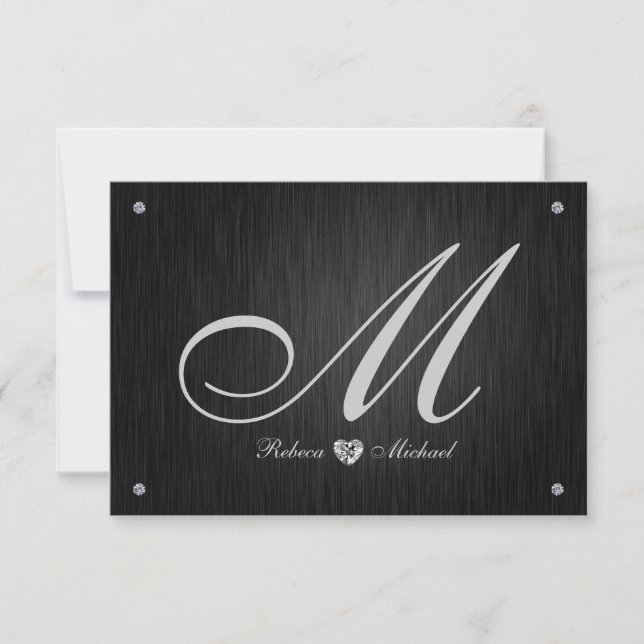 Cartes RSVP de mariage élégantes avec monogramme e (Devant)
