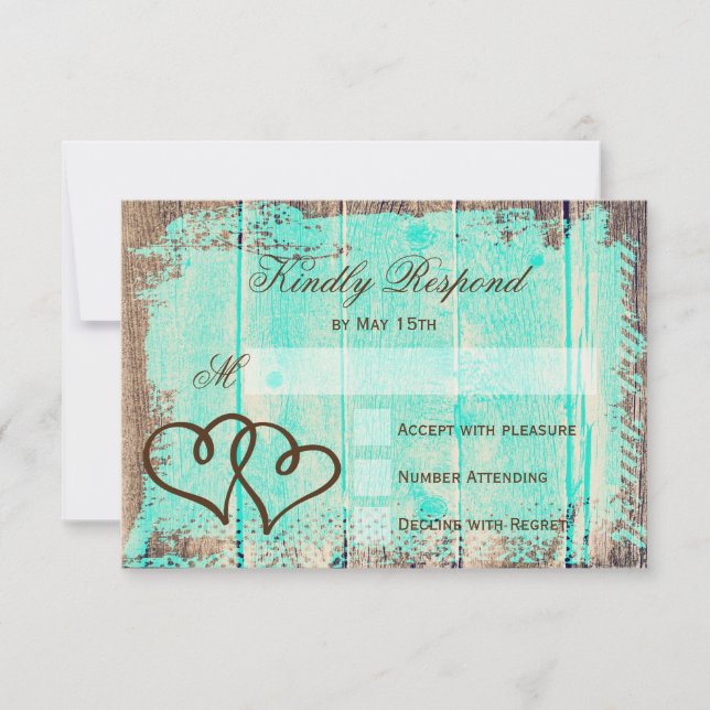 Cartes RSVP de Mariage en Bois Aqua Rustique Doubl (Devant)