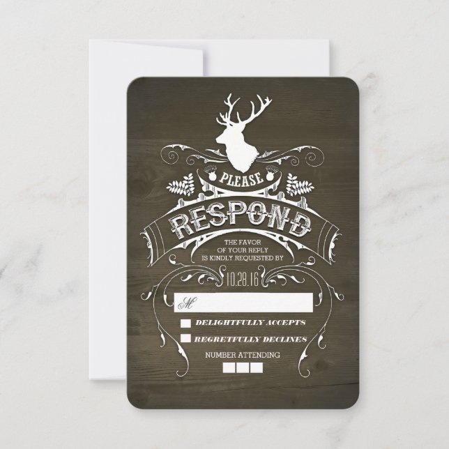 Cartes RSVP de mariage en bois de cerf rustique (Devant)