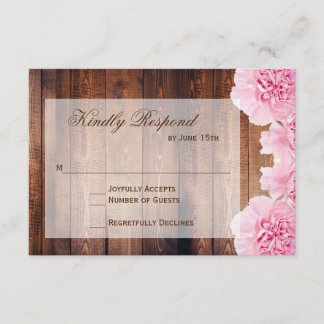 Cartes RSVP de mariage en bois Fleurs roses rustiq