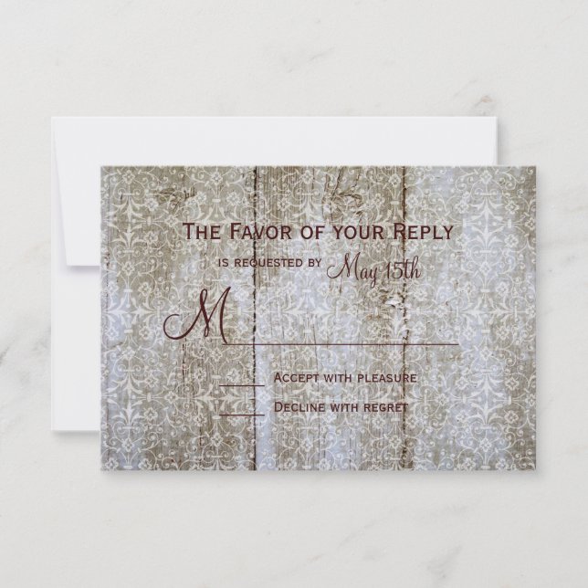 Cartes RSVP de mariage en bois vintage (Devant)