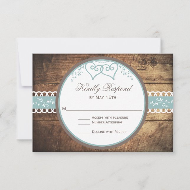 Cartes RSVP de mariage en dentelle de bois rustiqu (Devant)
