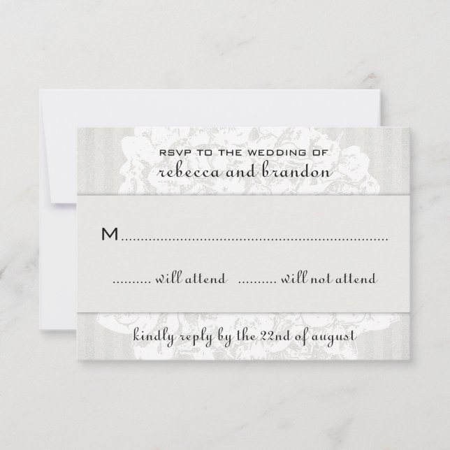 Cartes RSVP de mariage en dentelle florale élégant (Devant)