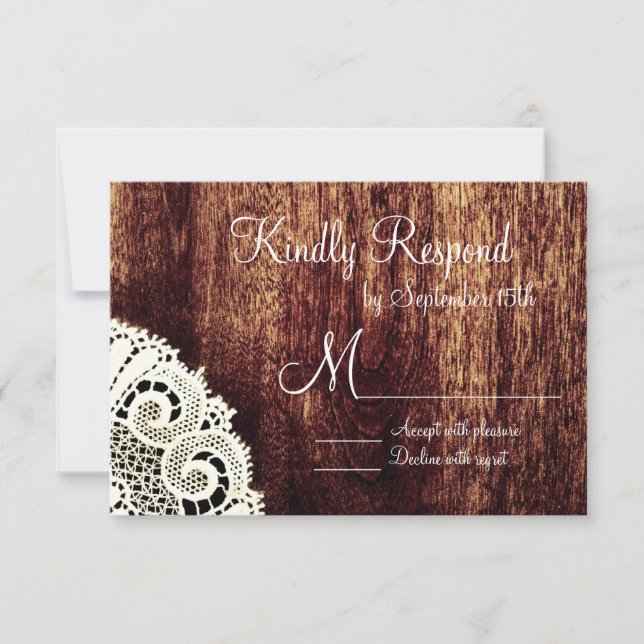 Cartes RSVP de mariage en dentelle rustique (Devant)