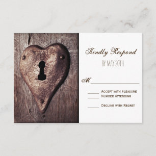 Cartes RSVP de mariage en métal rustique en bois
