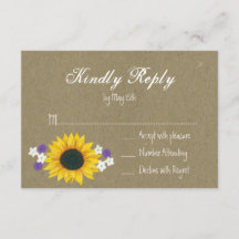 Cartes RSVP de mariage en papier Tournesol Rustiqu