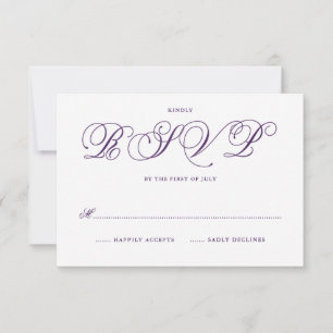 Cartes RSVP de mariage Fairytale en violet royal