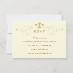 Cartes RSVP de mariage Fleur de Lis Or Champagne