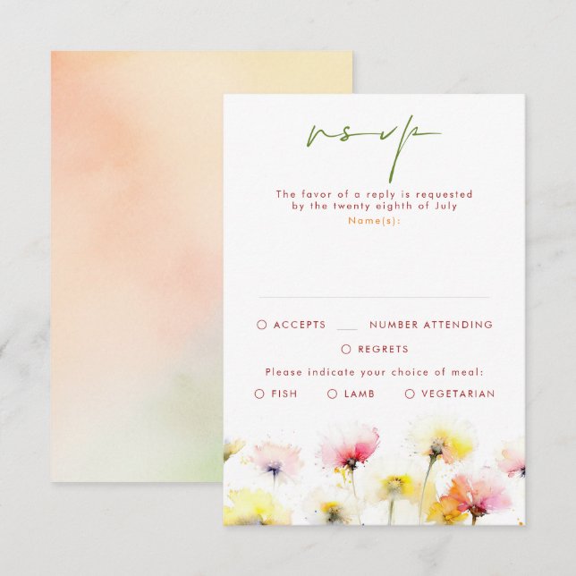 Cartes RSVP de mariage Fleur sauvage colorées (Devant / Derrière)