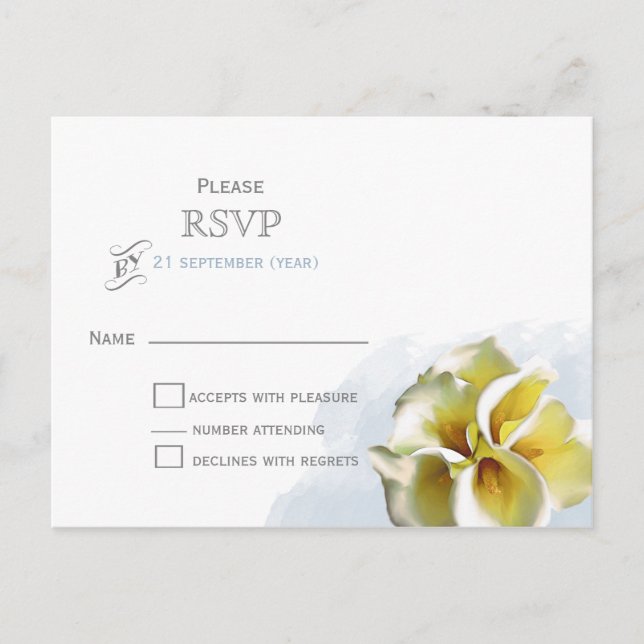 Cartes RSVP de mariage floral aux lis calla aquare (Devant)