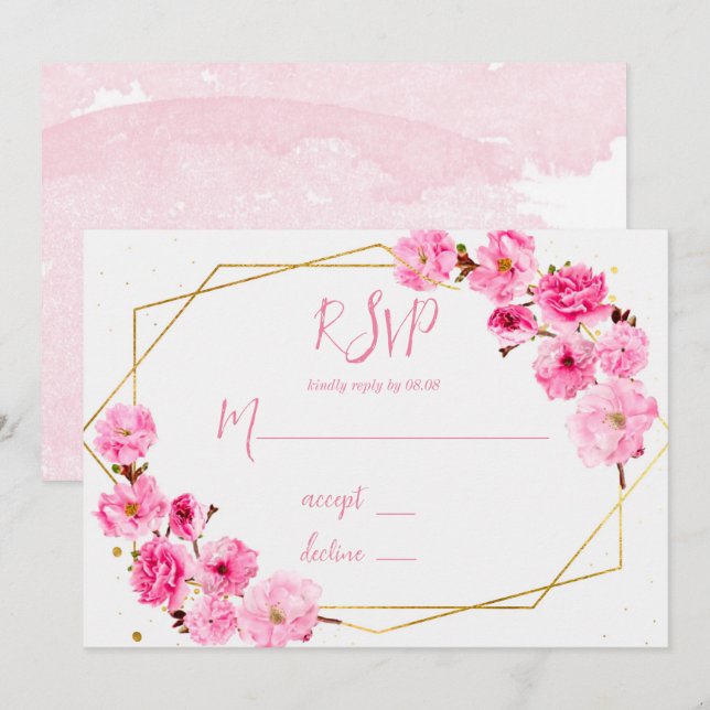 Cartes RSVP de mariage géométrique en fleurs de ce (Devant / Derrière)