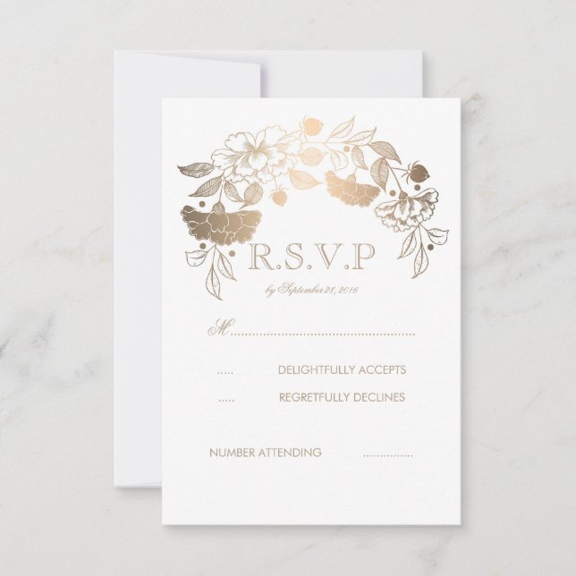 Cartes RSVP de mariage Laurel et Peonies Blanches (Devant)