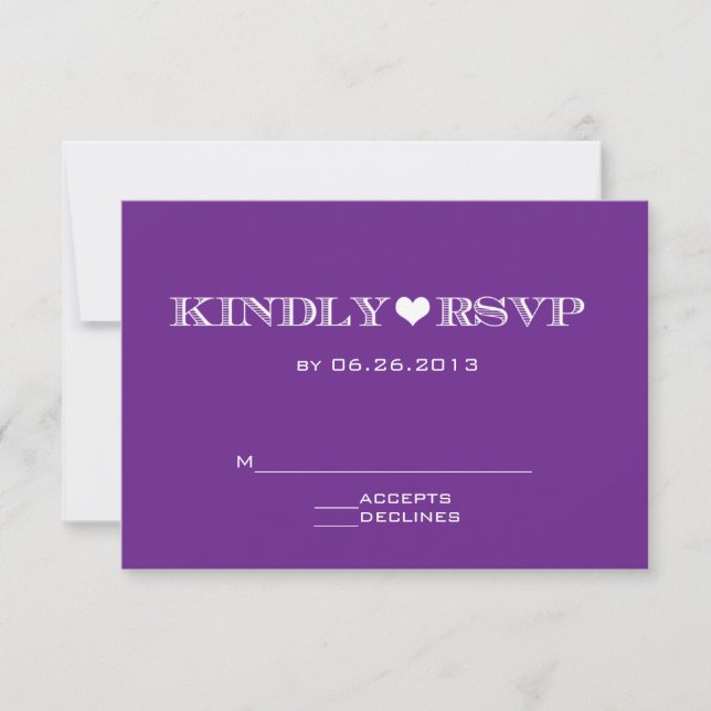 Cartes RSVP de mariage mignonne pourpre coeur (Devant)