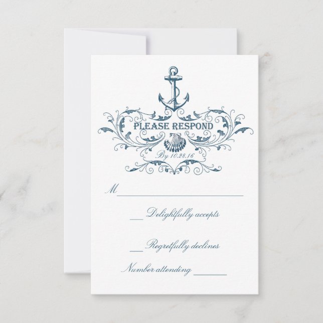Cartes RSVP de mariage nautique (Devant)