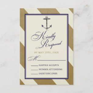 Cartes RSVP de mariage Nautique Marine & Gold