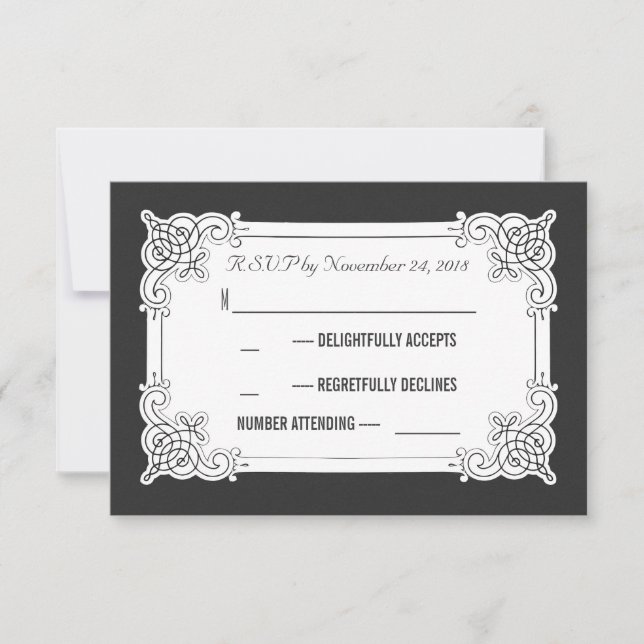 Cartes RSVP de mariage noir et blanc (Devant)