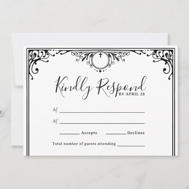 Cartes RSVP de mariage noir et blanc élégantes (Devant)