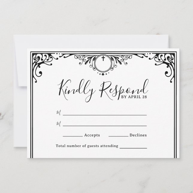 Cartes RSVP de mariage noir et blanc élégantes (Devant)