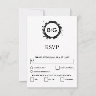Cartes RSVP de mariage noir simple